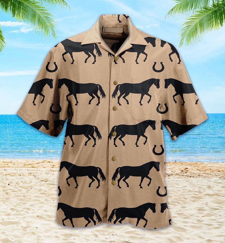 Horse Jacquard Brown Pattern Hawaii Shirt Ha11175