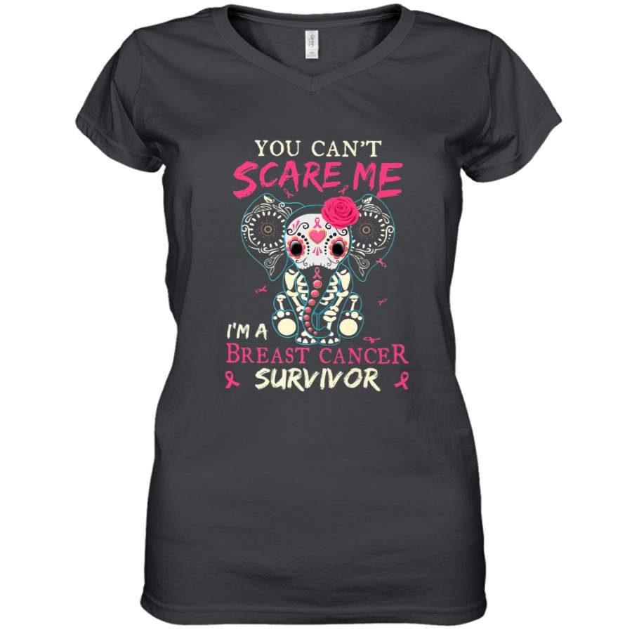 You can’t Scare Me I’m Breast Cancer Survivor Elephant Funny Women’s V-Neck T-Shirt