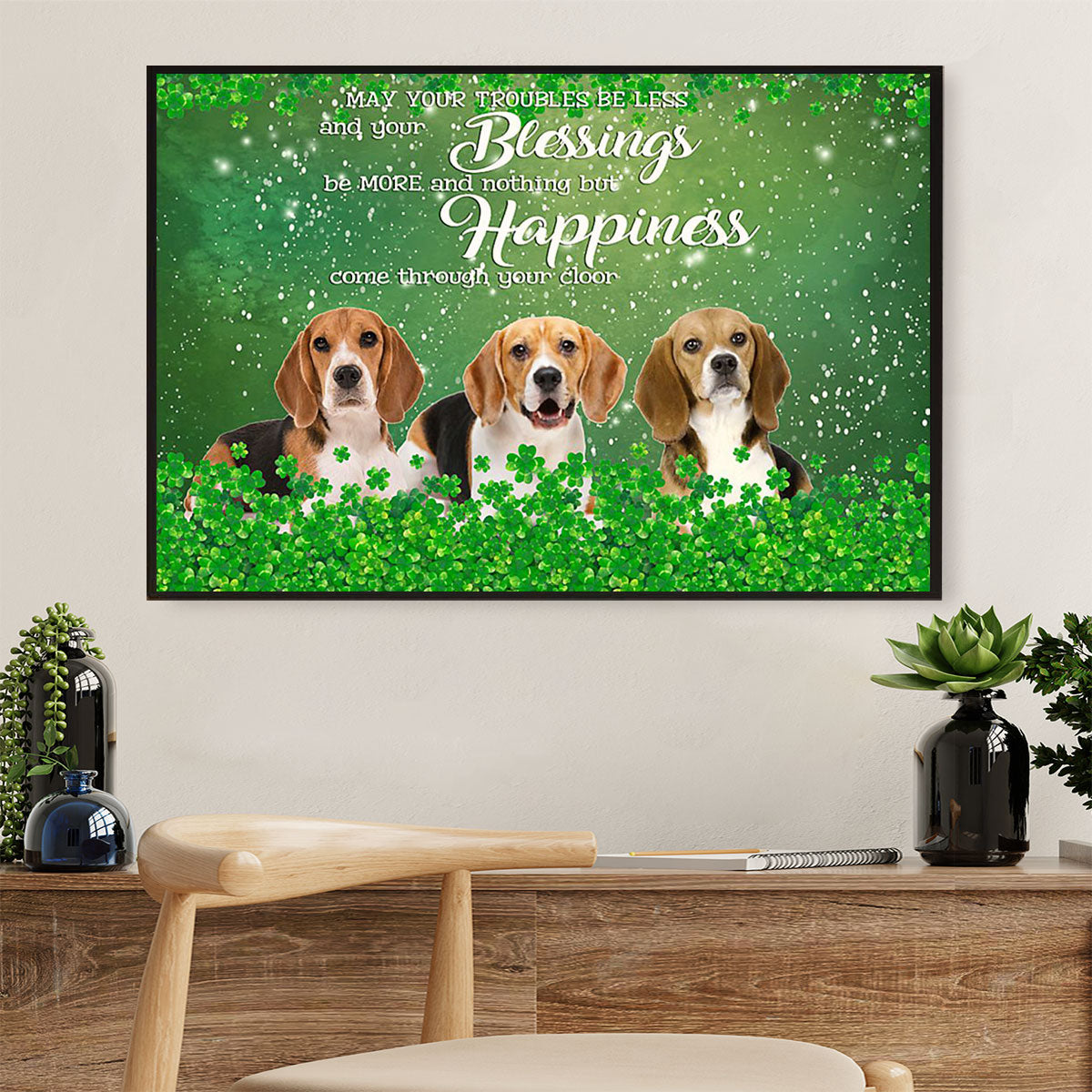 Beagle Dog Canvas Wall Art Prints | St.Patrick’S Day | Home Décor Gift For Pocket Beagle Puppies Lover