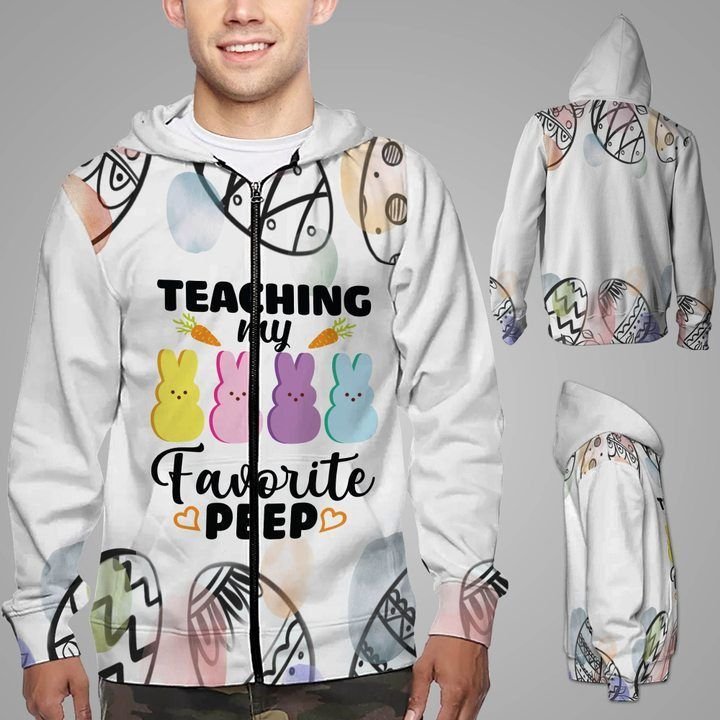 Teaching My Favorite Peep Easter Eggs Rabbits 3D Zip Hoodie Shirt For Teachers On Easter Day