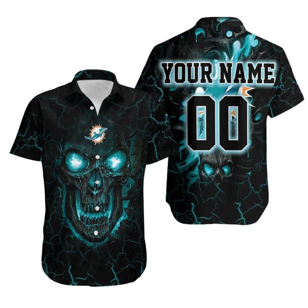 Lava Skull Miami Dolphins 3D Personalized Hawaiian Shirt Combo Beach