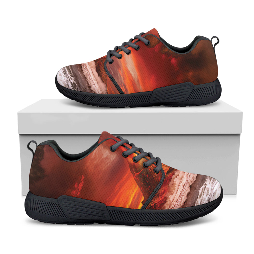 Volcano On The Sea Print Black Athletic Shoes