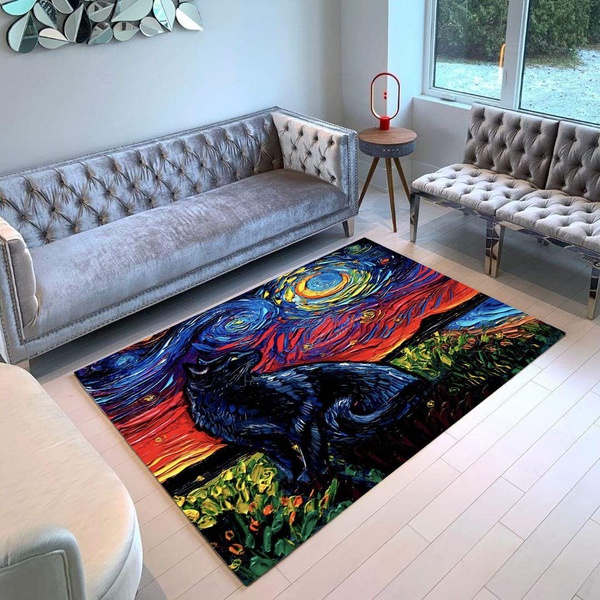 Black Cat And Moon Starry Night Rug