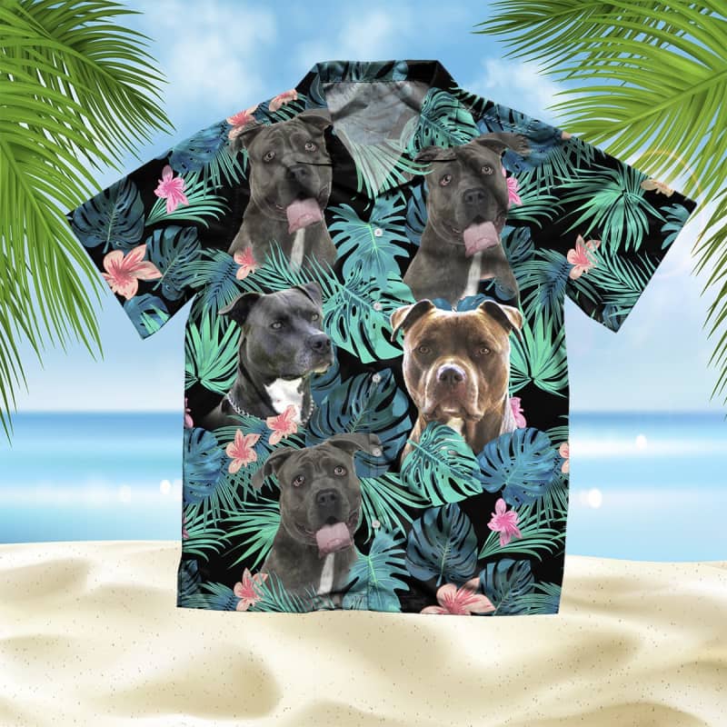 Pitbull Summer Leaves Hawaiian Shirt, Pitbull Lover Hawaiian Shirt, Aloha Shirt For Dog Lover