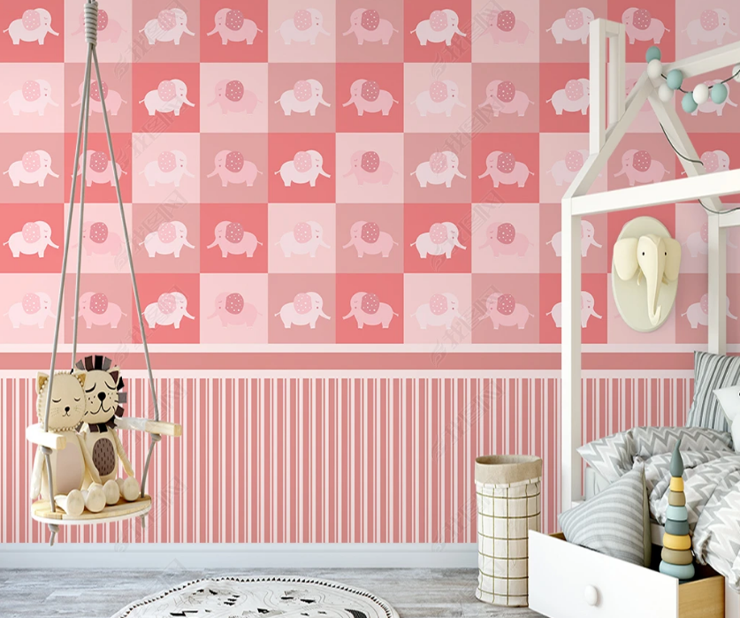 3D Cartoon Animal Pink Elephant Wall Mural Wallpaper Lqh 407