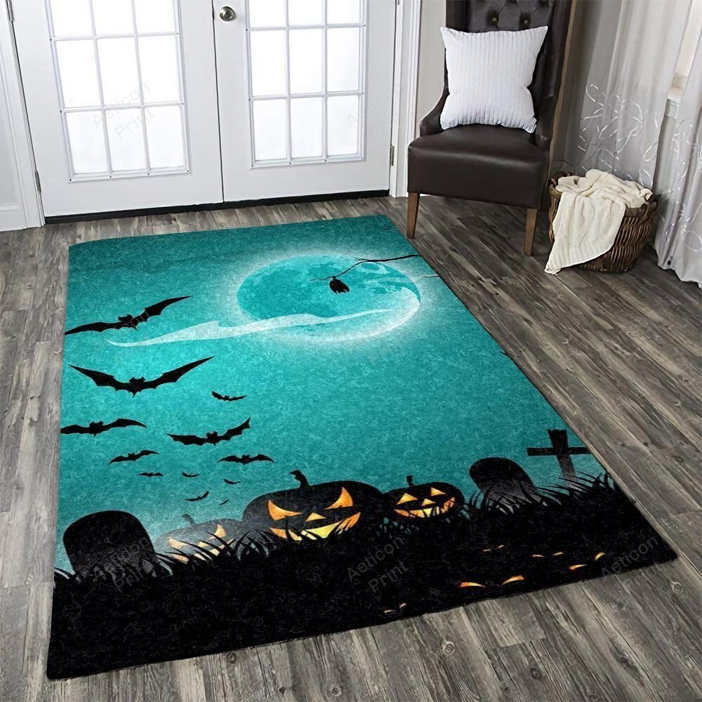 Happy Halloween Witch Straw Pumpkin Skeleton Spider Vampire Zoombie Bats Area Rug Carpet Vintage Home Decor Gift Idea Carpet