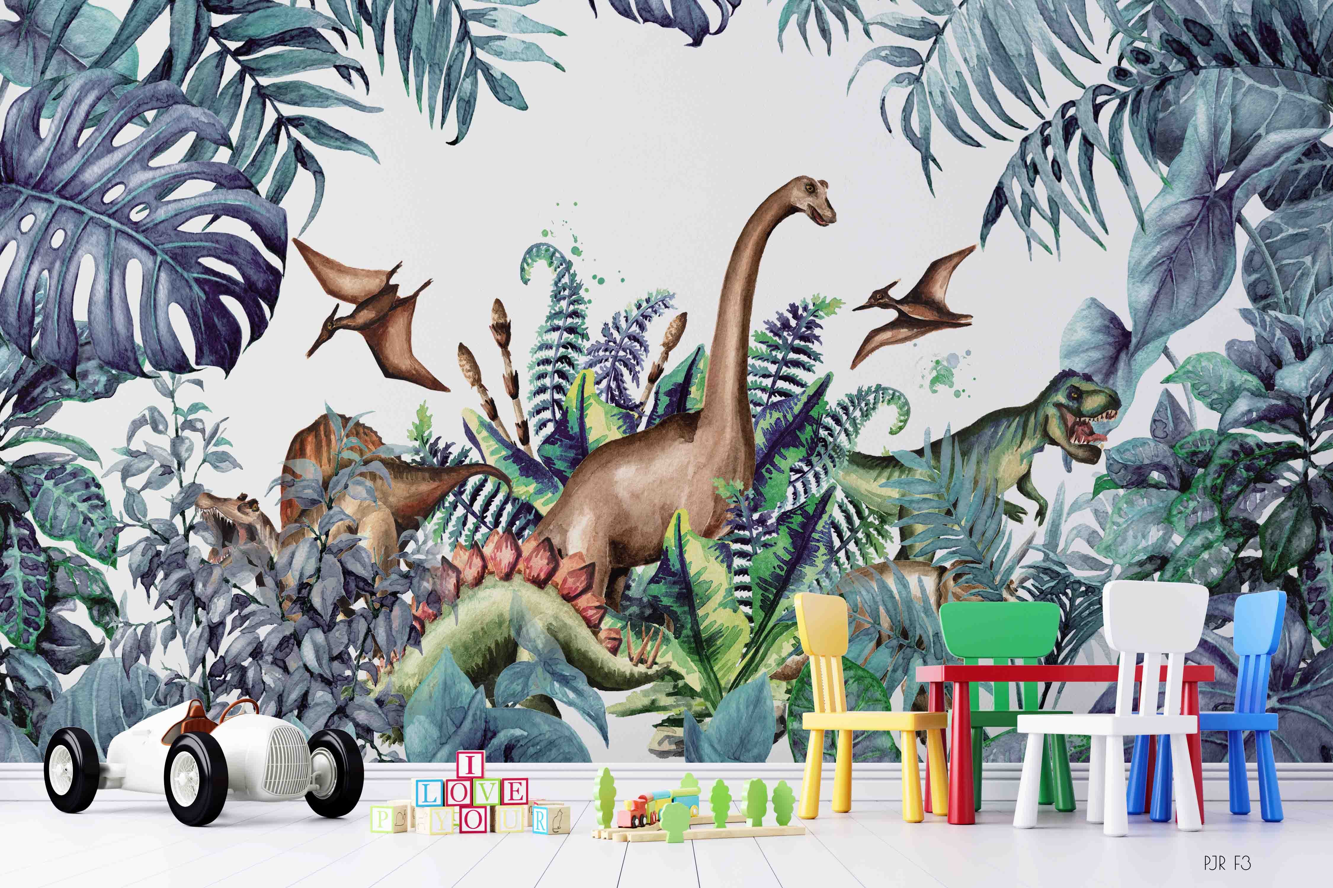 3D Hand Drawn Plant Dinosaur Animal Wall Mural Wallpaper Lxl