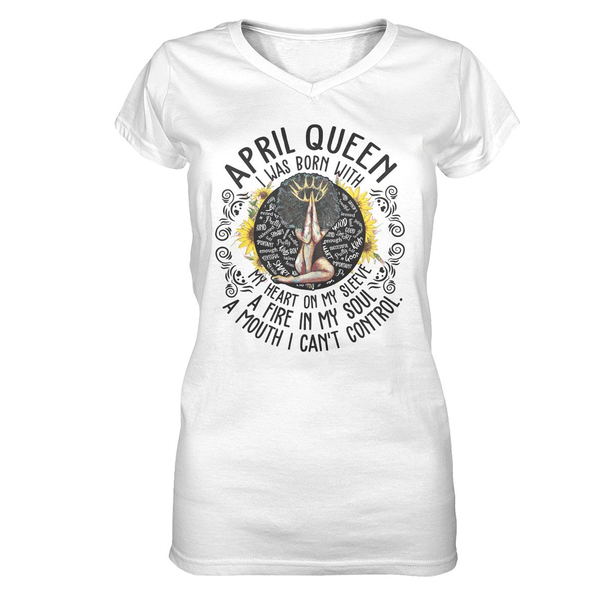 April Black Queen My Heart On My Sleeve Ez07 2909 Women V-Neck T-Shirt