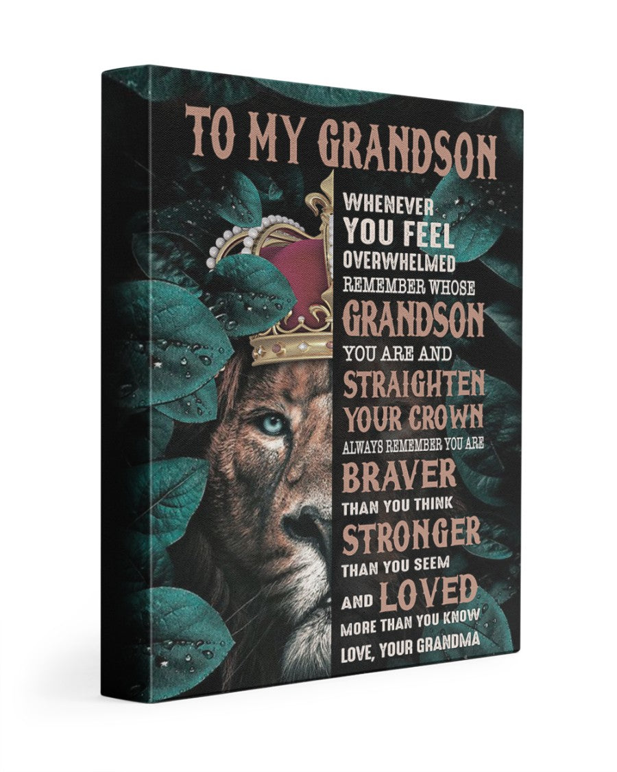 To My Grandson, You Are Braver Than You Think, Lion, Black, Gift For Grandson From Grandma Vertical Canvas