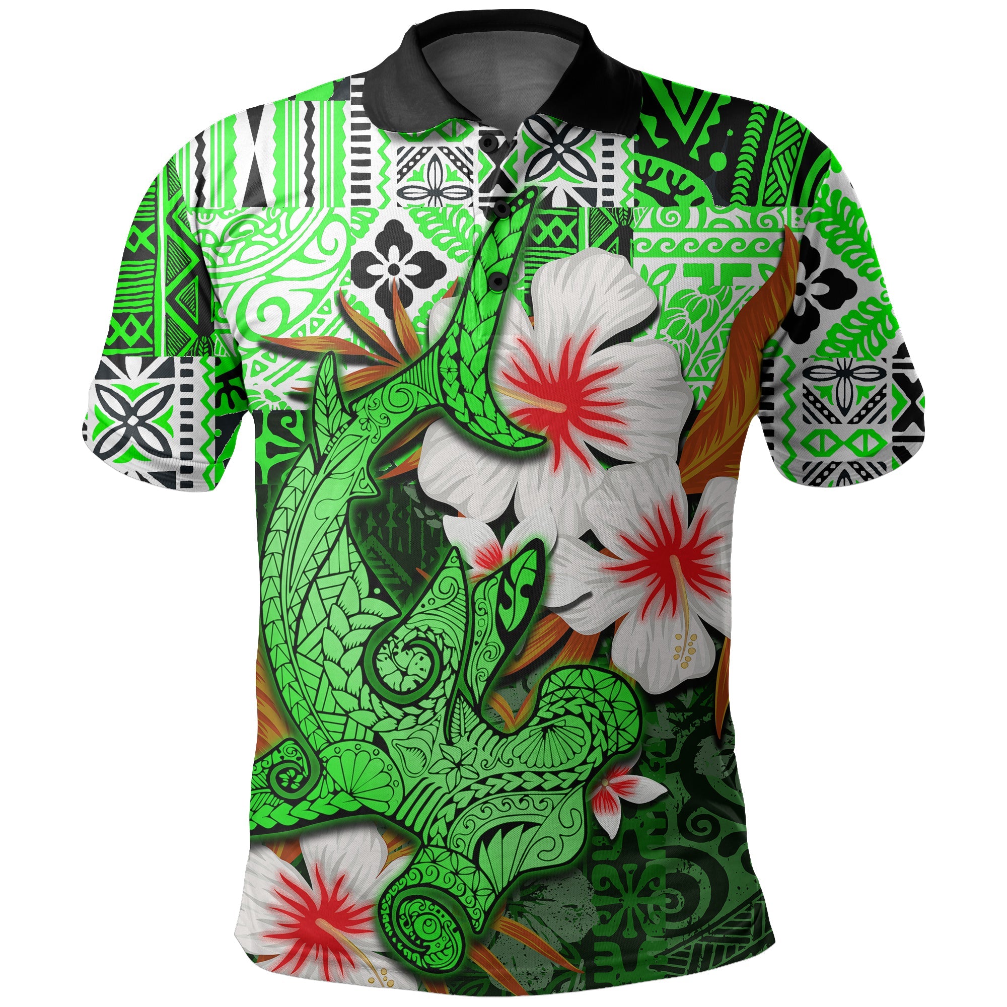 (Custom Personalised) Hammerhead Shark Polo Shirt Hawaii Style Green Lt6