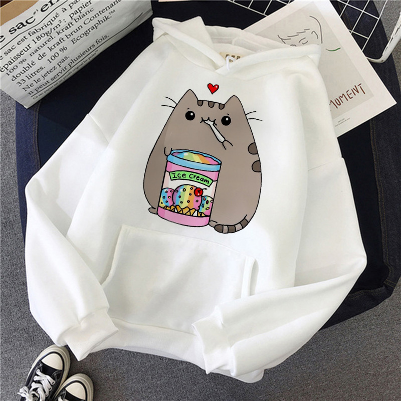 cat hoodie women fashion cartoon korean harajuku pink female style kawaii 90s clothes hood Sweatshirt Oversized cat clothes alx