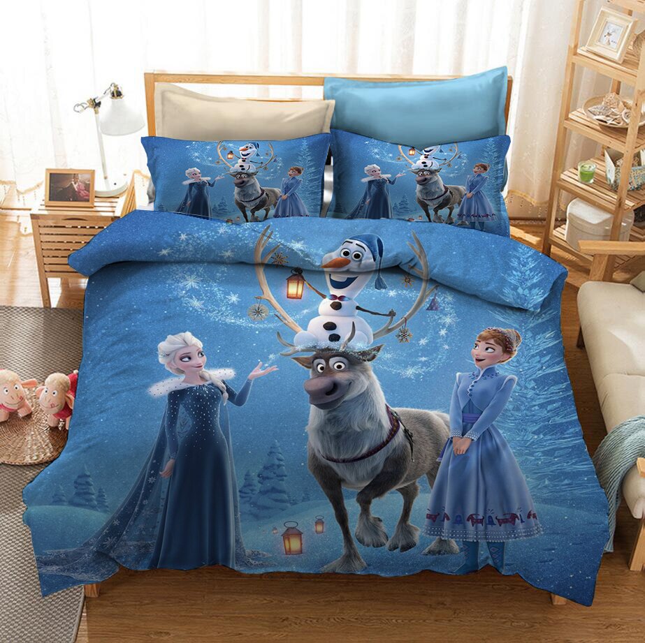 3D Frozen Elsa Anna For Kid Gift Duvet Cover Set Single Double Queen King Bedclothes Pillowcase Kids Cartoon  Cover Sets Bedding Set