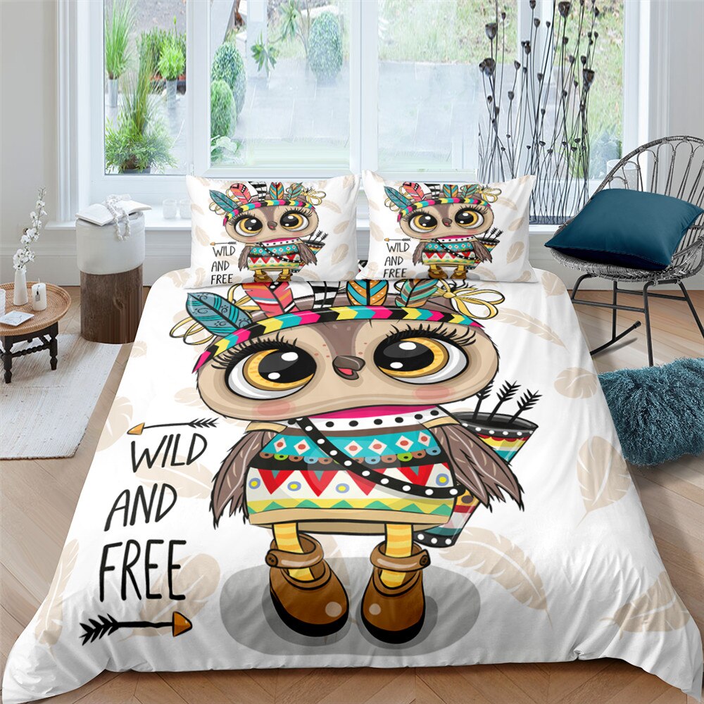 Homesky Cute Cartoon Owl Duvet Cover Bedding Set Cover Cover Pillowcase Boy Girl Twin Single Double Size Shirttrend