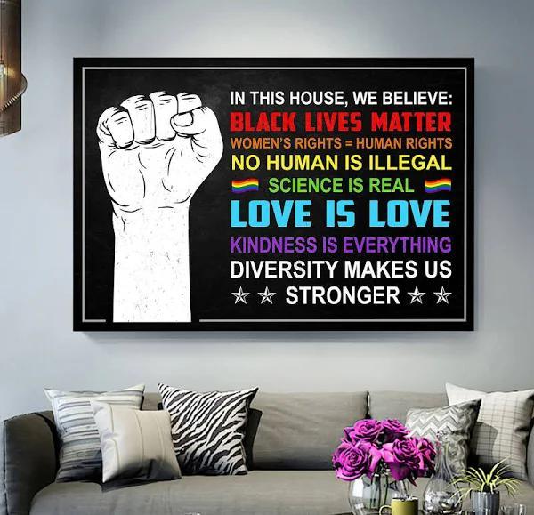 Black Lives Matter Poster Print, Human Rights Canvas, Black Pride Wall Art, Love Is Love Canvas Art, Black History Poster, Fist Hand Art