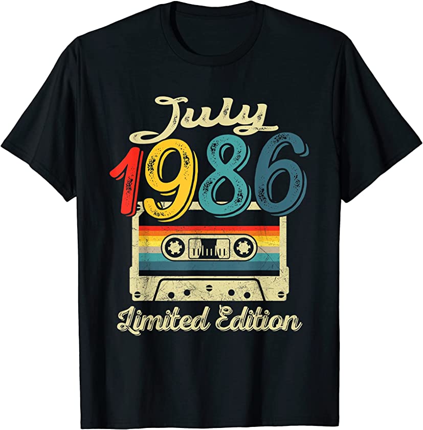 Vintage July 1986 Cassette Tape 35th Birthday Decorations T-Shirt