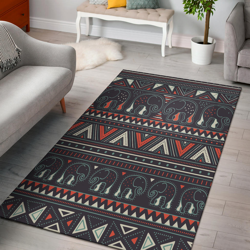 Tribal Pattern Elephants Area Rug Lt10