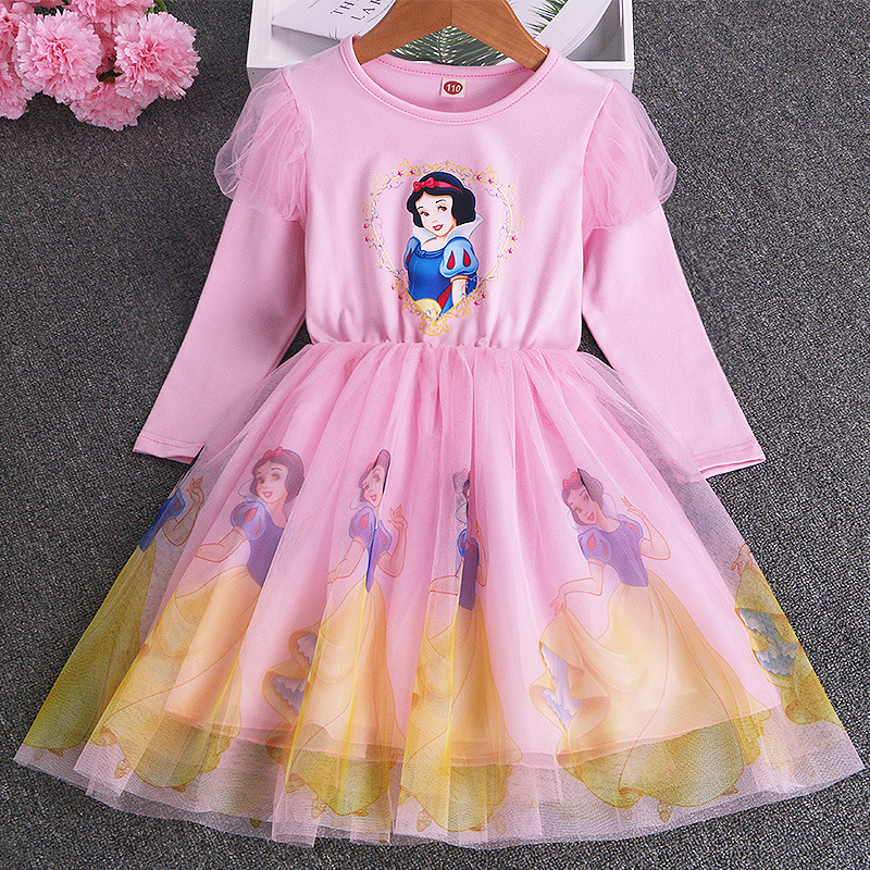 Snow White Dress Autumn New Girl’s Dress Children’s Cotton Long-sleeved Mesh Dress Girls Dress Girls Clothes Vestidos alx