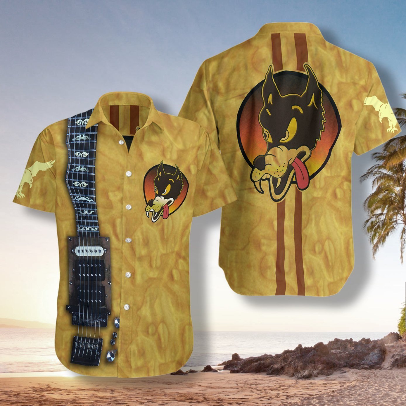 Wolf Guitar Hawaiian Shirt Pre10863