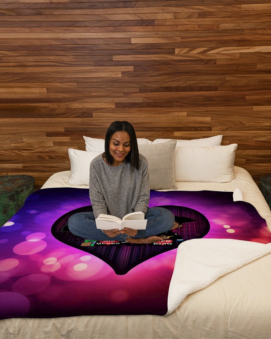 Black Young Couple Art – His Queen Her King Fleece Blanket – Quilt Blanket