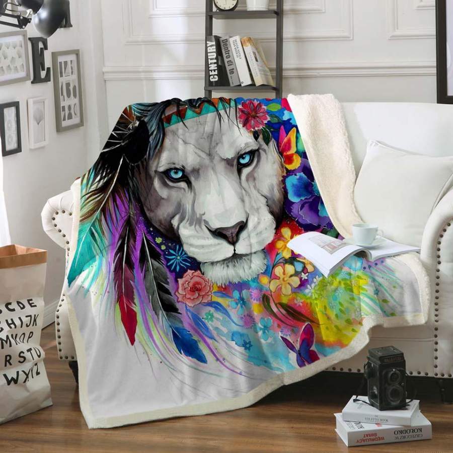 Colorful Lion Sherpa Blanket