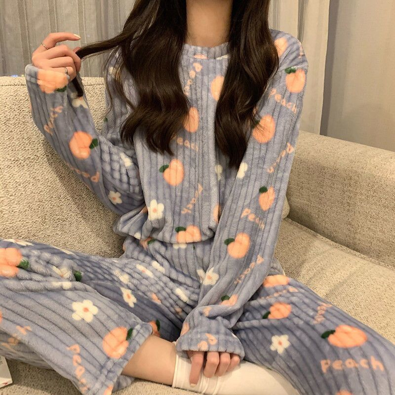 Sweet Pajamas Set Casual Sleepwear For Women Flannel Pyjama Women’s Autumn Fashion Full-Sleeve Cartoon Homewear Plus Size alx