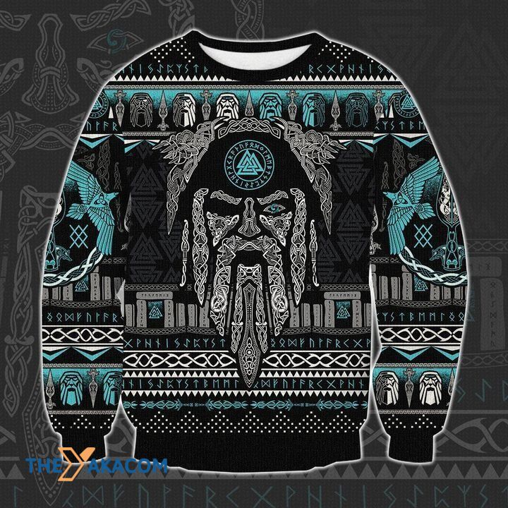 Black And Blue Viking Odin Gift For Christmas Ugly Christmas Sweater