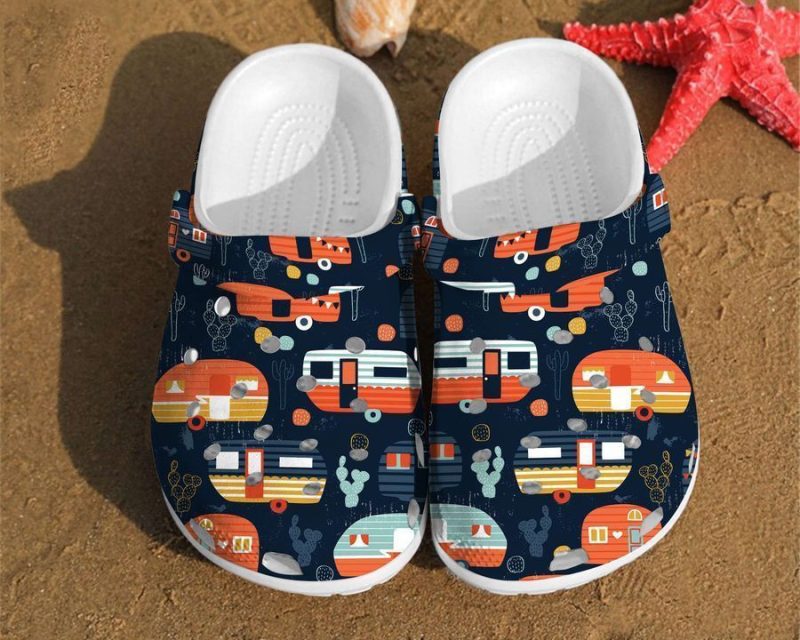 Camping Trailer Pattern Summer Happy Camper Best Gifts For Lovers Campers Cool clog Shoes