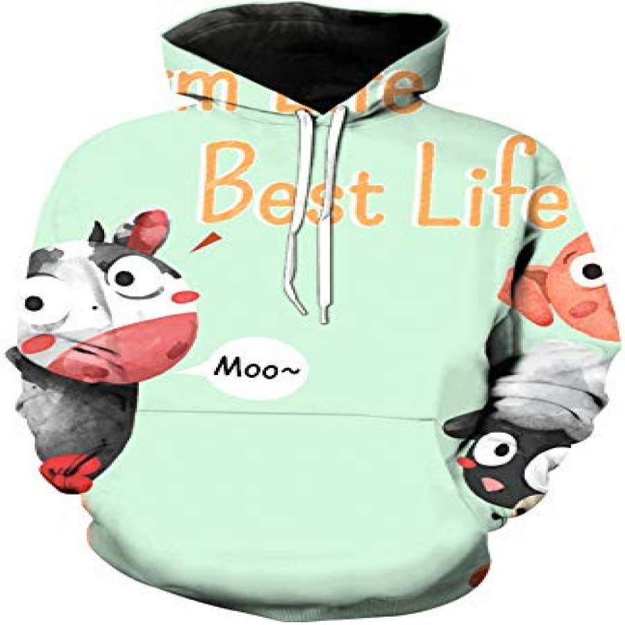 Unisex 3d Printed Pullover Hoodies Farm Life Is Best Life Cow Animal Pattern Long Sleeve Sweatshirt Xl – 3D Hoodies