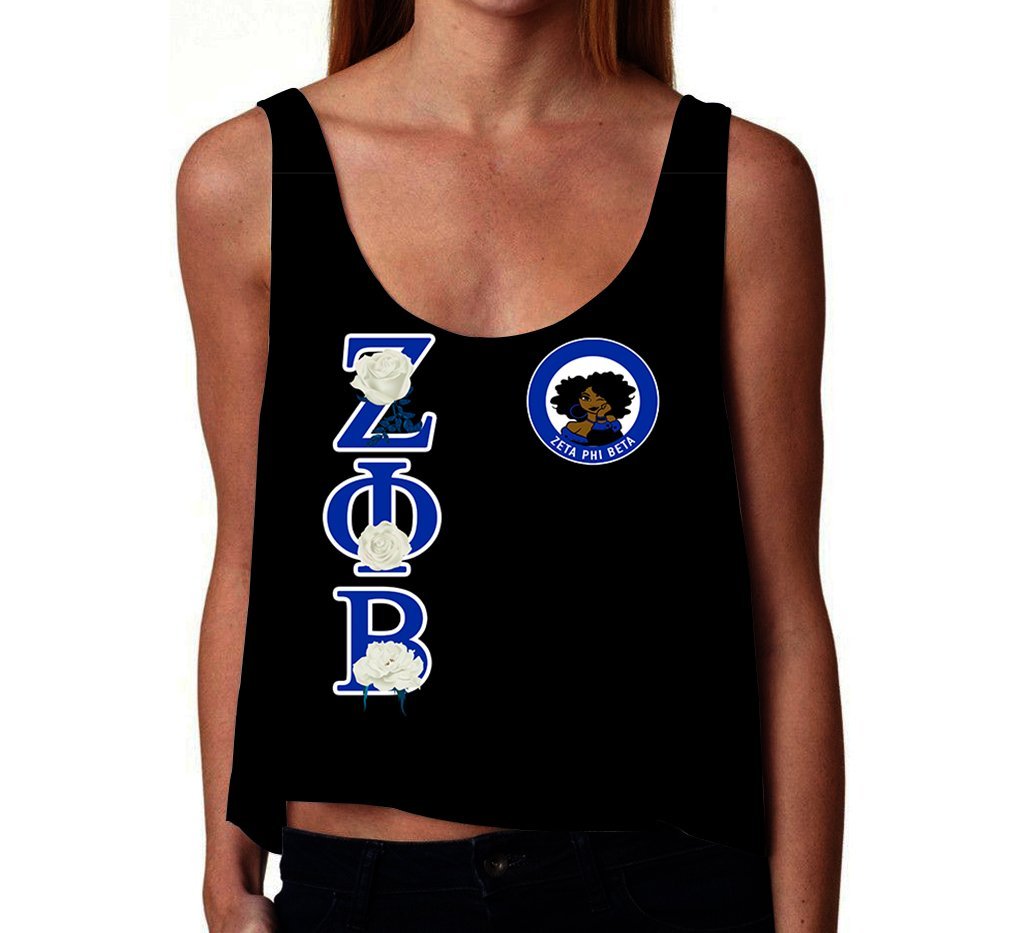 Wonder Print Tank Top – Zeta Phi Beta White Rose Croptop Tank Top