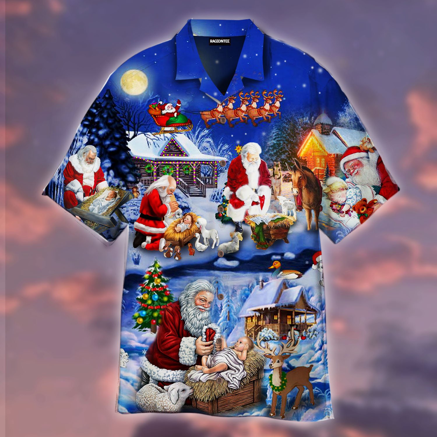 Santa Adoring Baby Jesus Hawaii Shirt For Men Women Adult Ha18910