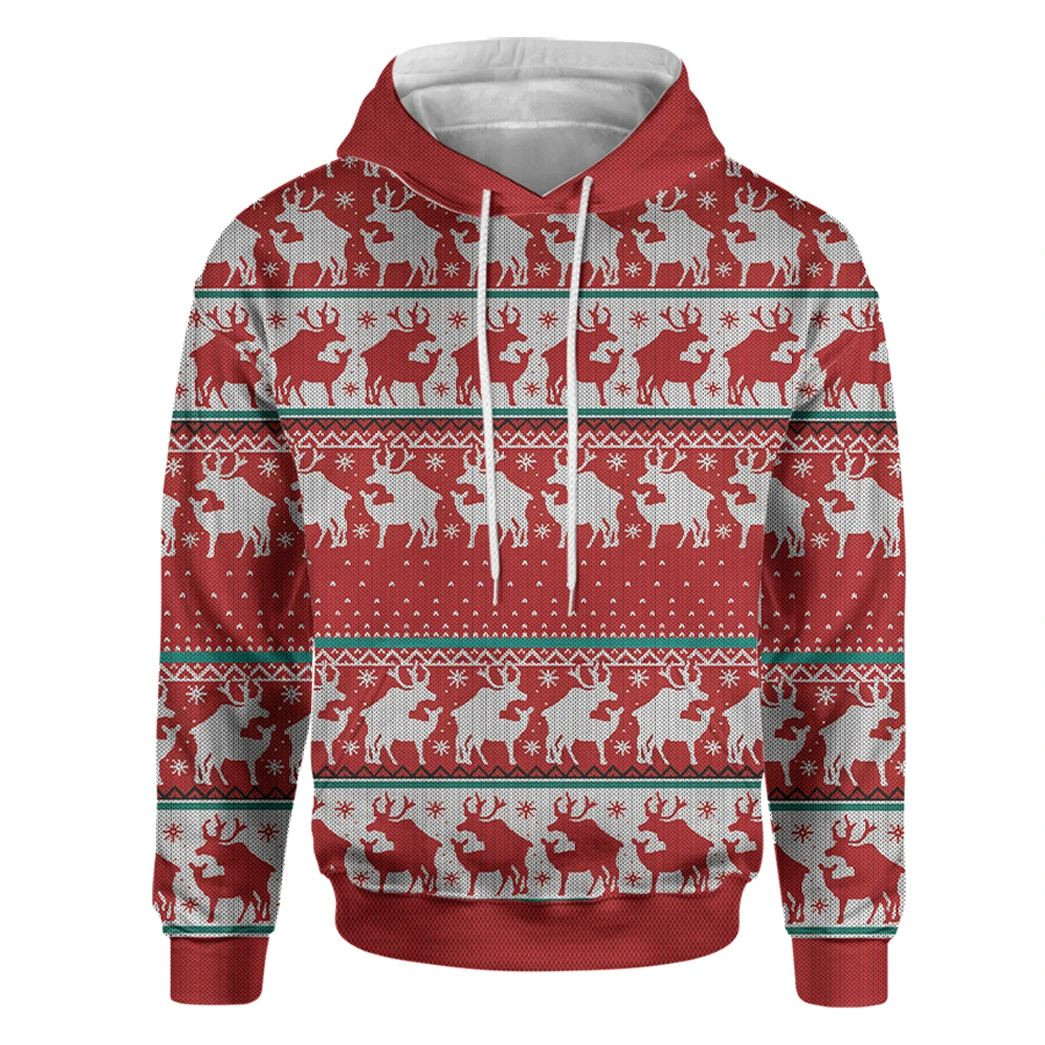3D Red Reindeer Christmas Ugly Custom Hoodie