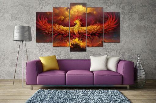 Rise From The Ashes Abstract Animal 5 Panel Canvas Art Wall Decor