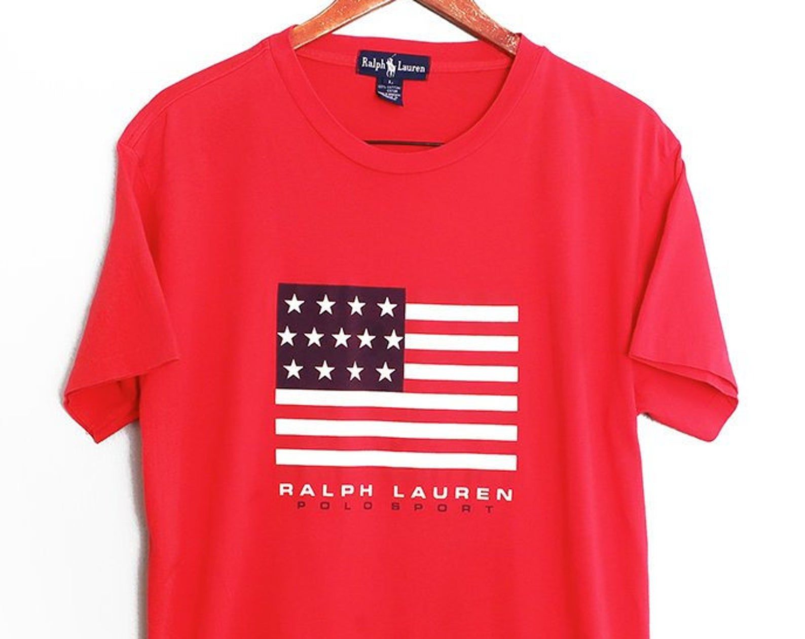 Vintage T Shirt / Polo Sport Shirt / 90S Polo Shirt / 1990S Red Polo Sport Ralph Lauren Flag Shirt