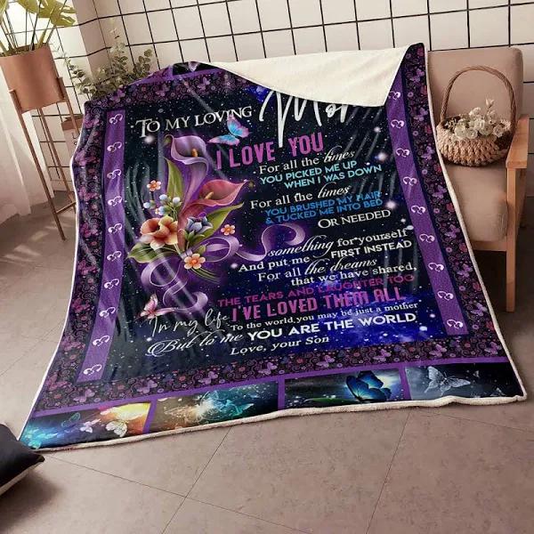 To My Loving Mom I Love You For All The Times Butterfly Fleece Blanket Gift For Mom From Son Home Decor Bedding Couch Sofa Soft And Comfy Cozy