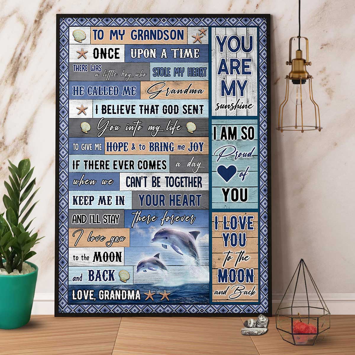 Dolphin Family Love Grandma To My Grandson To Give Me Hope Bring Me Joy Keep Me In Your Heart  Poster No Frame Matte Canvas