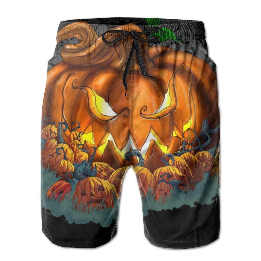 2 Pack Pumpkin Patch Halloween Horizontal Poster Men Swim Trunks Drawstring Elastic Waist Quick Dry Beach Shorts with Mesh Lining Swimwear Bathing Suits