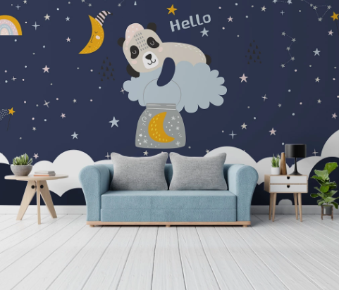 3D Cartoon Animal Star Cloud Wall Mural Wallpaper Lqh 615