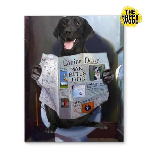 Black Labrador Reads Newspaper Custom Vertical Canvas Poster For Home Decoration