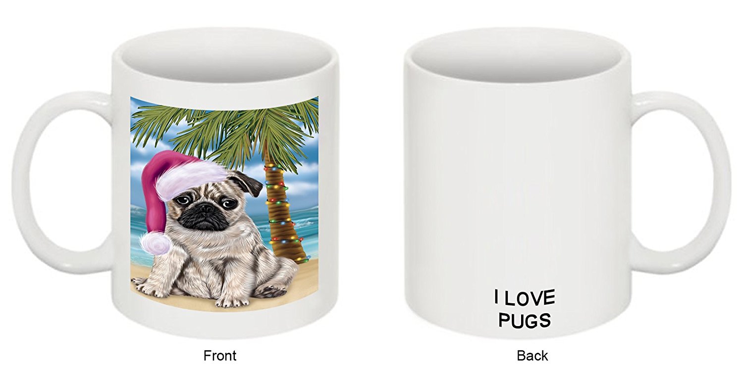 Summertime Pug Puppy On Beach Christmas Mug Cmg0822