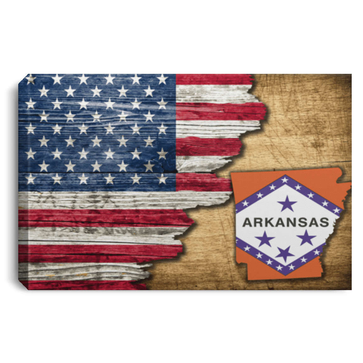 United States/Arkansas Flag Ripped Effect 18X12 Inches Landscape Canvas .75In Frame