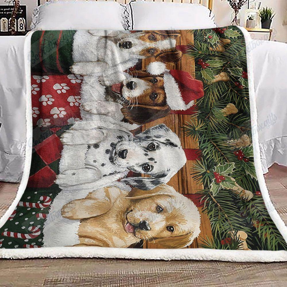 Christmas Puppy Jack Russell Beagle Dalmatian Golden Am1910703Cl Fleece Blanket