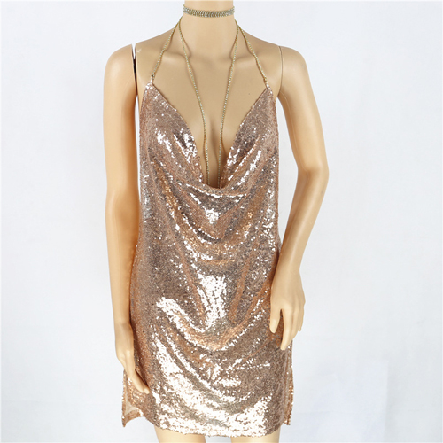 Womens Sexy Dresses Party Night Club Dress Metal Diamond Chain Sling Clothing Gold Silver Super Sexy Dress alx