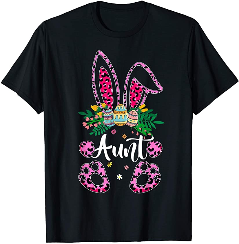 Mother’s Day Easter Flower Aunt Leopard Bunny Egg Hunting T-Shirt