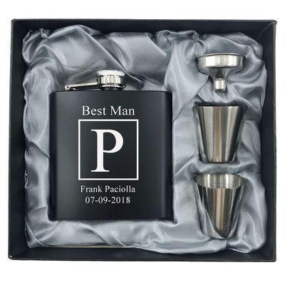 Personalized Engraved Black Stainless Steel Hip Flask With Box