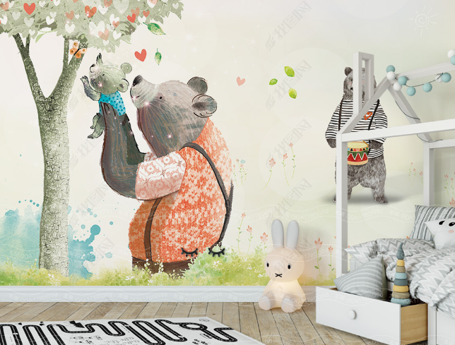 3D Cartoon Animal Bear Tree Wall Mural Wallpaper Lqh 148