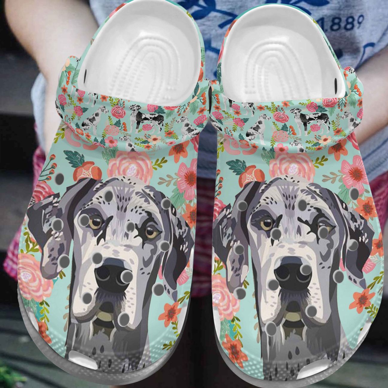 Great Dane Personalize Clog, Custom Name, Text, Fashion Style For Women, Men, Kid, Print 3D Floral Portrait