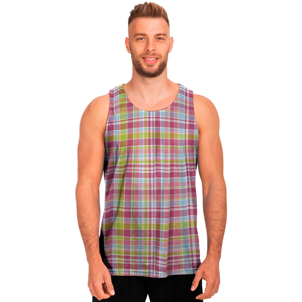 Cotton Candy Pastel Plaid Pattern Print Men’S Tank Top