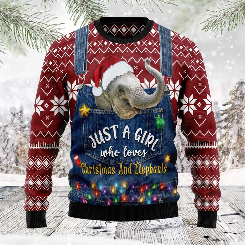 Just A Girl Who Loves Christmas And Elephants Ugly Christmas Sweater | For Men & Women | Adult | Us6051