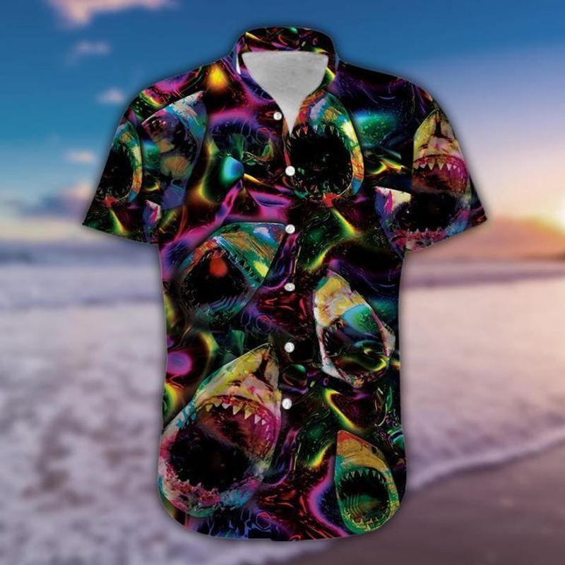 Shark Colorful Casual Short Sleeve Button Shirt Hawaii Unisex Size S-5Xl