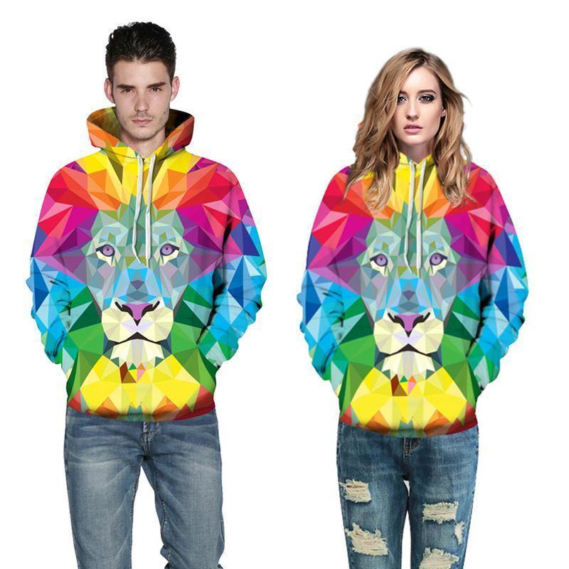 3D Print Hoodie – Colorful Lion Pattern Pullover Hoodie  Css028